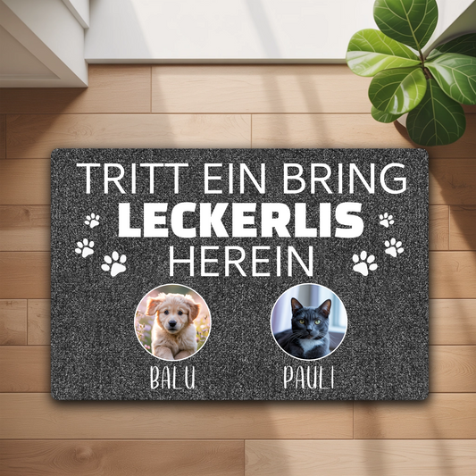 Tritt ein bring Leckerlis herein - Personalisierbare Haustier Fußmatte