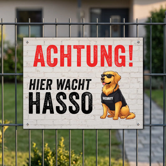 Achtung Hund wacht - Personalisierbares Metallschild